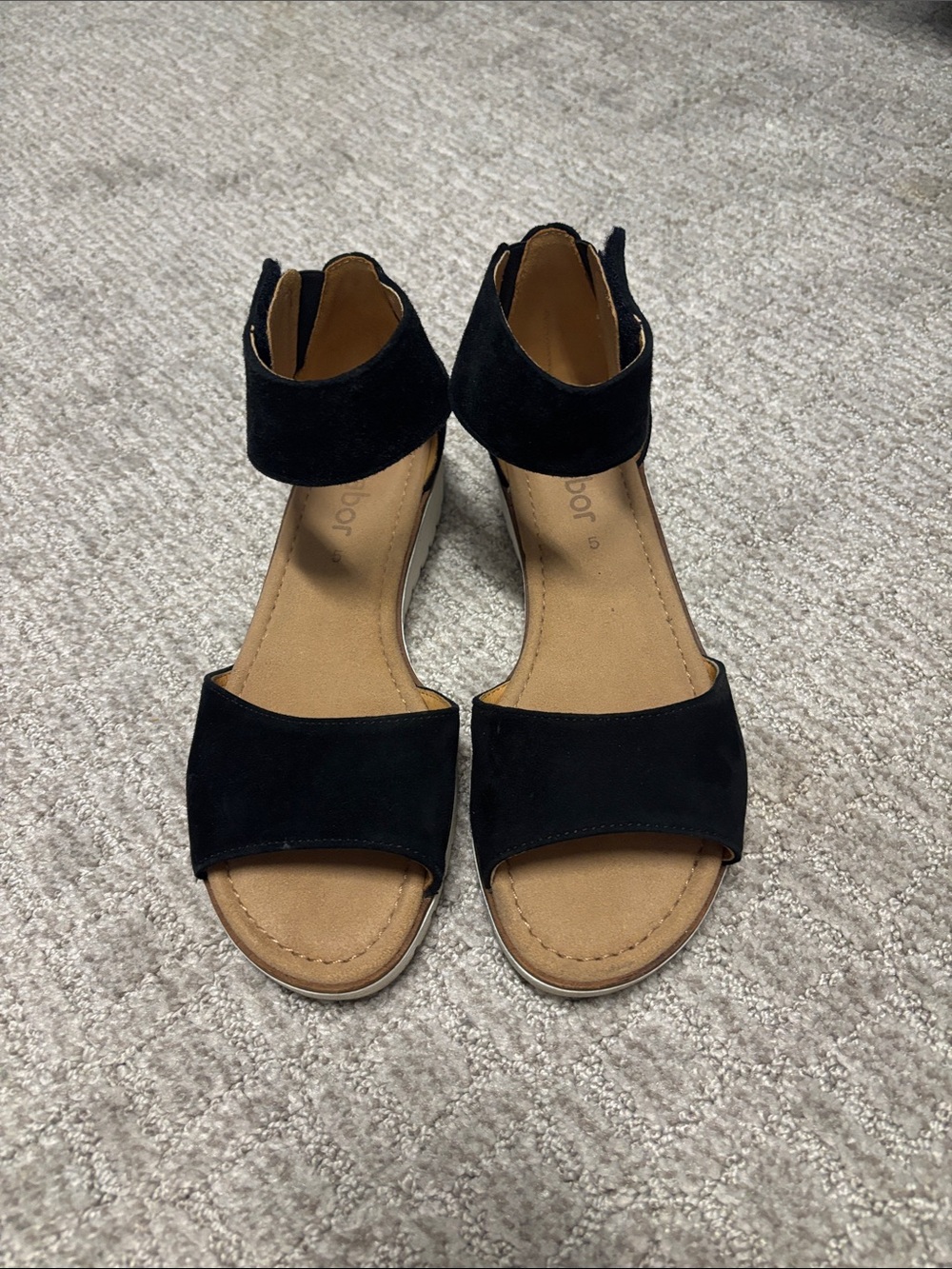 Gabor Black Suede Ankle-Strap Sandals - Women. Size 7 US. Made in Portugal.